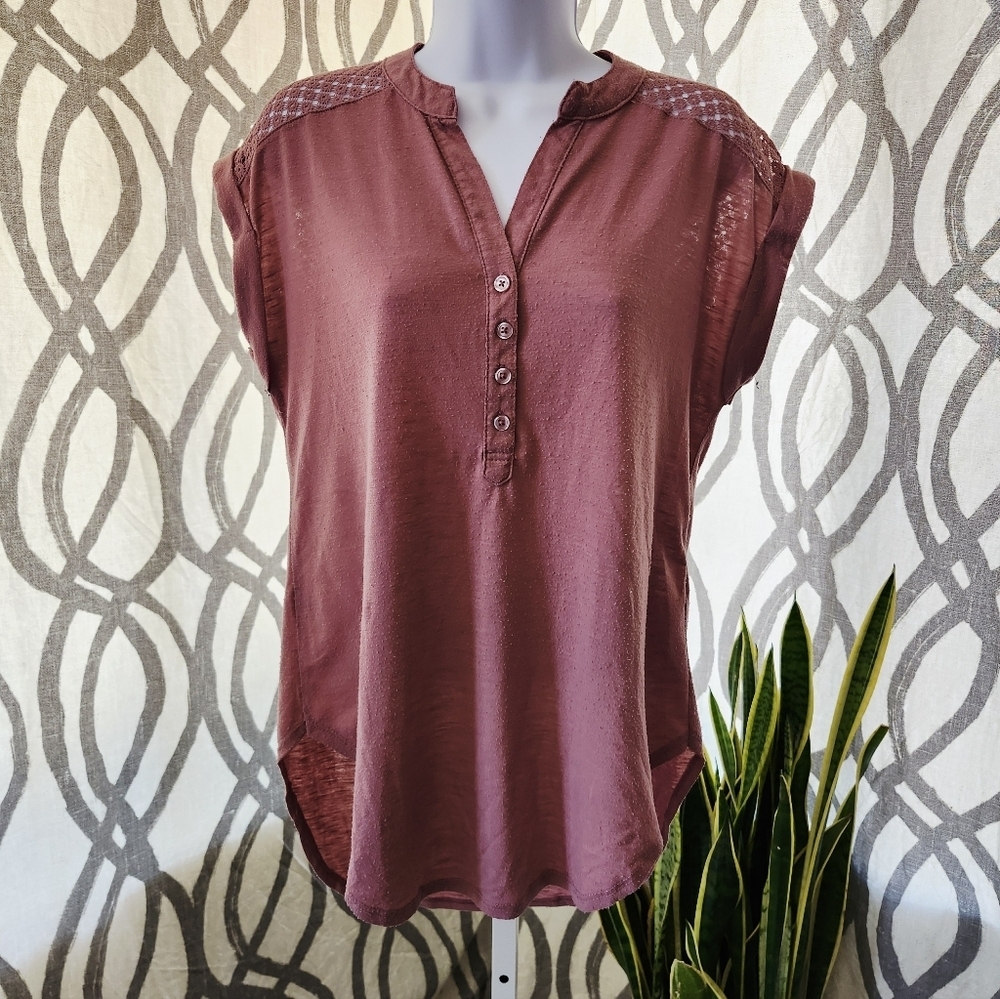No Boundaries Dusty Rose Button-Front Tunic Style Blouse Top Medium 7-8